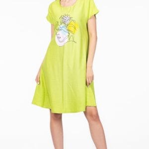 Rochie  A line  verde lime din in mercerizat
