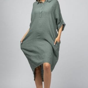 Rochie Stella Milani din tencel kaki