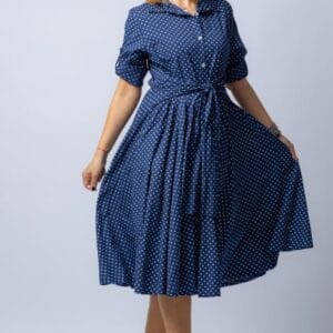 Rochie camasa bleumarin cu bulinute