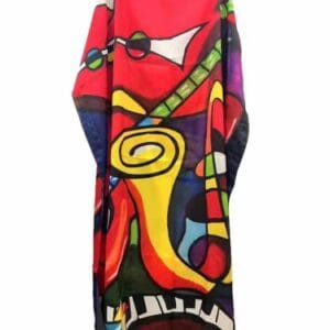 Rochie de plaja lunga tip poncho din matase cu reproducere colorata intens a lui Picasso măsuri mari