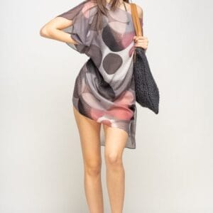 Rochie de plaja tip poncho cu model circular in nuante de gri