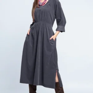 Rochie din catifea reiata gri