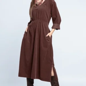 Rochie din catifea reiata maro