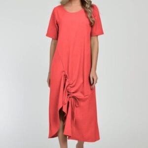 Rochie lunga A-line din in mercerizat cu siret la poale