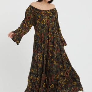 Rochie lunga Madonna cu imprimeu predominant kaki