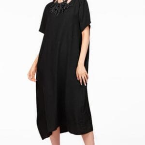 Rochie lunga neagra din in mercerizat