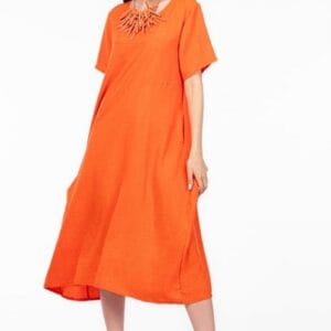 Rochie lunga portocalie din in mercerizat