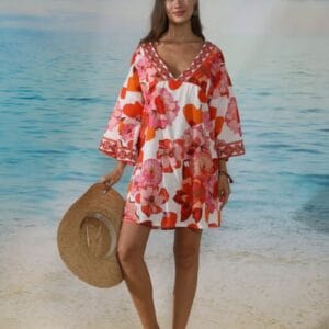 Rochie scurta de plaja din vascoza si bumbac