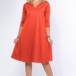 Rochie uni portocaliu pastel  A line  midi
