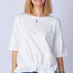 Tricou alb oversize cu siret reglabil