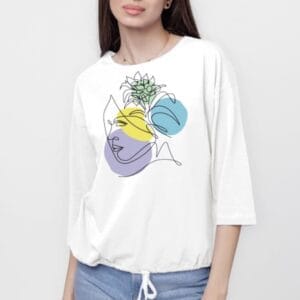 Tricou cu maneca 3 4 din tricot de bumbac cu snur la baza