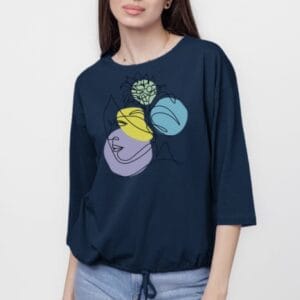 Tricou cu maneca 3 4 din tricot de bumbac cu snur la baza