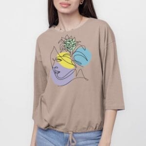 Tricou cu maneca 3 4 din tricot de bumbac cu snur la baza
