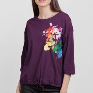 Tricou cu maneca 3 4 din tricot de bumbac cu snur la baza