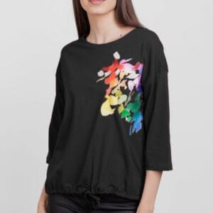 Tricou cu maneca 3 4 din tricot de bumbac cu snur la baza
