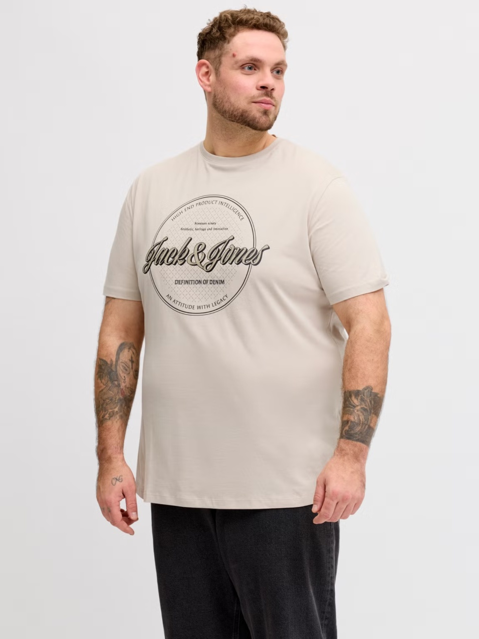 Tricou bărbați mărimi mari Jack & Jones crem