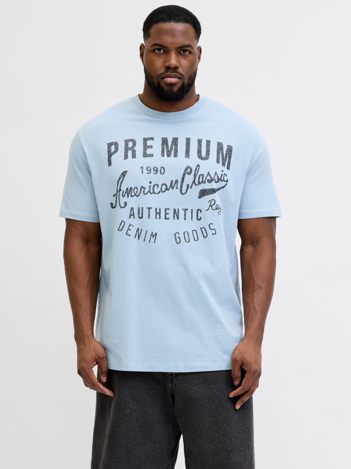 Tricou bărbați mărimi mari Jack & Jones albastru deschis