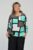 Bluza casual, imprimeu geometric verde, maro si negru pe fond alb si maneca 3 4 mărime mare