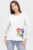 Bluza cu maneca bufanta din tricot de bumbac, cu imprimeu, alba mărime mare
