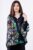 Camasa din satin oversize, cu maneci bufante si imprimeu jungle pe fond negru mărime mare