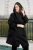 Palton de damă cu glugă din stofă- Negru marime mare