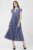 Rochie A-line lunga, plisata, din stofa fina, albastru jeans mărime mare