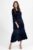 Rochie boho bleumarin, lunga cu volane, din matase naturala cu dantela mărime mare