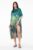 Rochie de plaja lunga tip poncho din matase cu imprimeu impresionist floral pe fond verde mărime mare