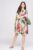 Rochie de plaja tip poncho din matase cu trandafiri fucsia pe fond verde mărime mare