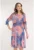 Rochie din tulle cu print abstract violet-corai marime mare