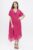 Rochie fucsia usor asimetrica A-line, din in cu guler si volan din matase, oversize mărime mare