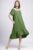 Rochie in colturi din in verde oliv, cu decolteu pe elastic si volan la poale mărime mare
