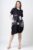 Rochie lalea asimetrica cu bust negru si imprimeu grafic pe fond negru mărime mare