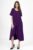 Rochie lunga A-line mov inchis, din tricot de bumbac cu siret la poale mărime mare