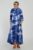 Rochie maxi,  A-line, din in, cu guler amplu, cu imprimeu boem tie-dye bleumarin mărime mare
