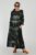 Rochie maxi, A-line, din in, cu guler amplu, cu imprimeu boem tie-dye negru mărime mare