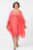 Rochie midi corai, ampla, din matase naturala, cu detaliu sub bust, in colturi mărime mare