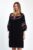 Rochie oversize, neagra, midi, brodata pe piept si maneci mărime mare