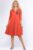 Rochie portocaliu pastel  A line  midi, cu decolteu traditional si imprimeu floare picturala mărime mare