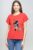 Tricou cu maneca cazuta din bumbac corai cu imprimeu floare stilizata mărime mare