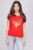 Tricou din vascoza cu snur la poale si imprimeu fluturi, rosu mărime mare
