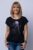 Tricou negru cu snur la poale si imprimeu fata cu funda in par, din bumbac mărime mare