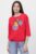 Tricou uni cu maneca 3 4 din tricot de bumbac cu snur la baza, fucsia inchis cu imprimeu chip stilizat mărime mare