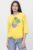 Tricou uni cu maneca 3 4 din tricot de bumbac cu snur la baza, galben cu imprimeu chip stilizat mărime mare