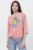 Tricou uni cu maneca 3 4 din tricot de bumbac cu snur la baza, roz prafuit cu imprimeu chip stilizat mărime mare